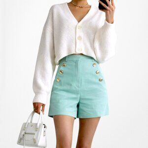 Zara Bright Blue High Waisted Buttoned Front Casual Shorts Size XS